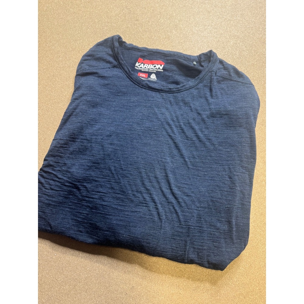 Karbon‎ Mens XXL Navy Blue 100% Merino Wool Long Sleeve Base Layer Thermal Shirt